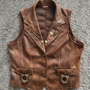 Steampunk Brown Vest with Key and Chain Details